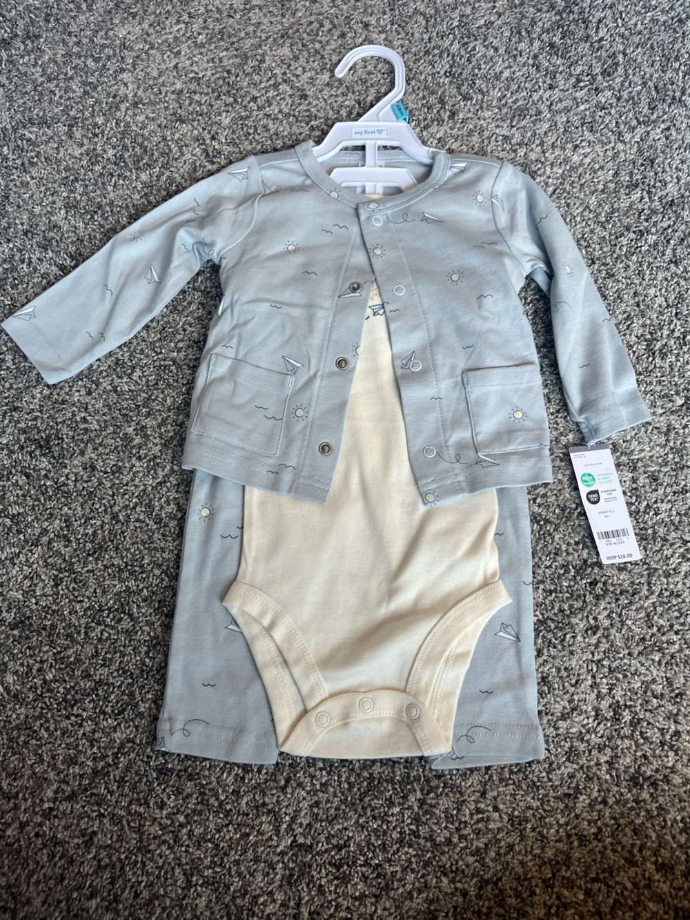 Carter's 3 Piece Light Blue Sailboat Button-Down with Cream Set